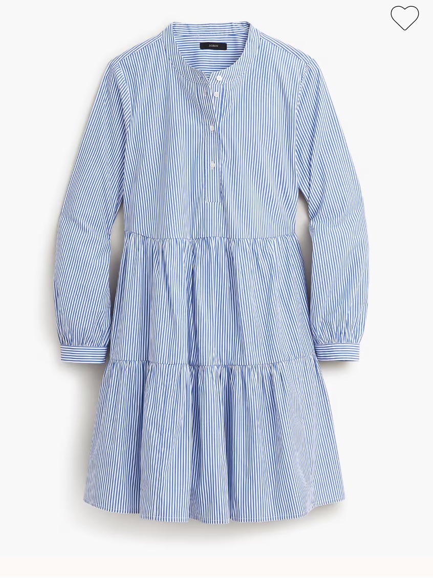 J. Crew Factory Light Blue & White Striped Tiered Shirt Dress Size Medium